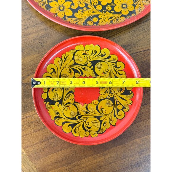 Vintage Russian Made in USSR Laquered Plate Gold Black Wooden Ware Folk Art READ - Picture 6 of 14